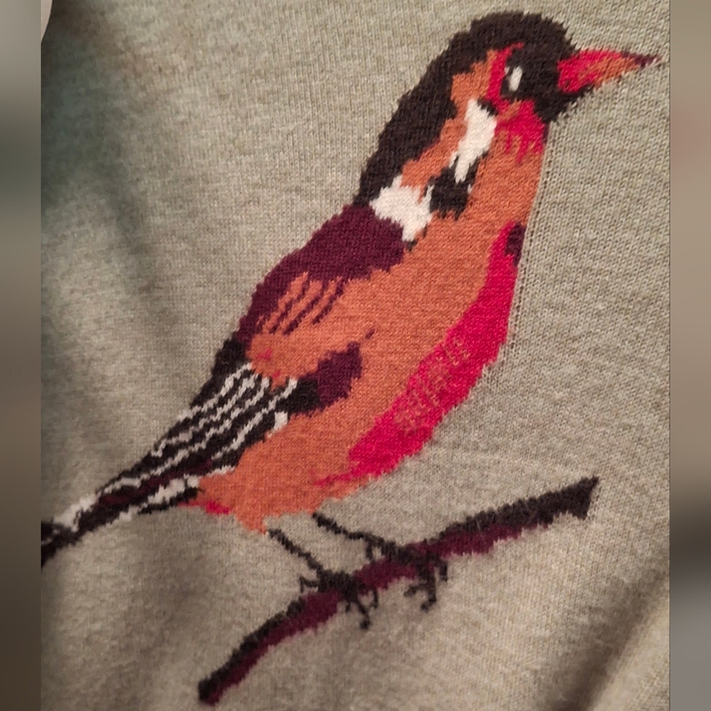 Talbots Womens Soft Lambswool Sage Green Sweater Bird Size Large Wool - Picture 2 of 4